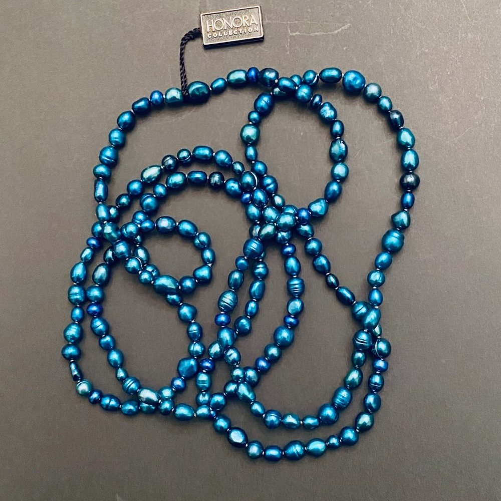 36" Honora Deep Blue Pearl Necklace, NWT - Picture 6 of 10